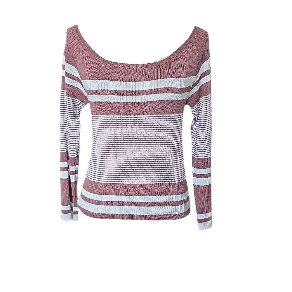 Closet Space Women's Size XL Mauve White Striped Ribbed Scoop Neck Knit Top